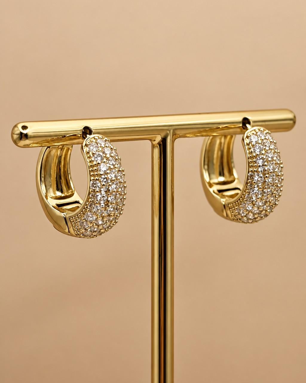 Brinco Argola Click Cravejada 17mm Banhado a Ouro 18k