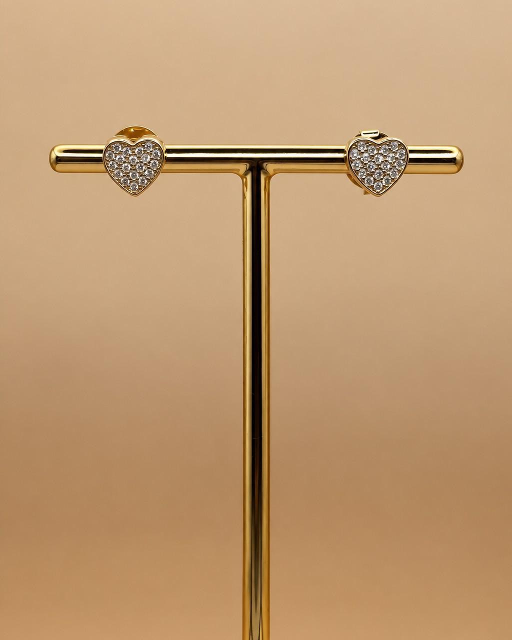 Brinco Coração Cravejado 8mm Banhado a Ouro 18k